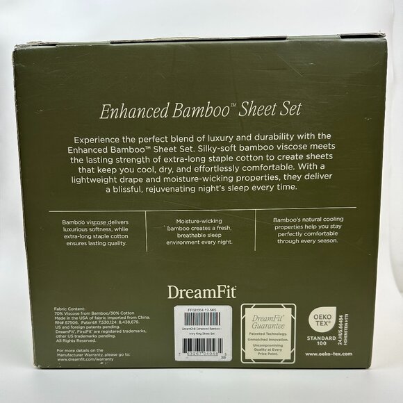 DreamFit Enhanced Bamboo™ Sheet Set Effortless Cool & Silky Comfort KING Ivory - Picture 12 of 15